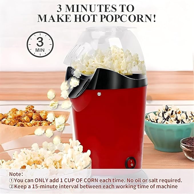 lectric Popcorn Maker Hot Air Popper Machine 1200W