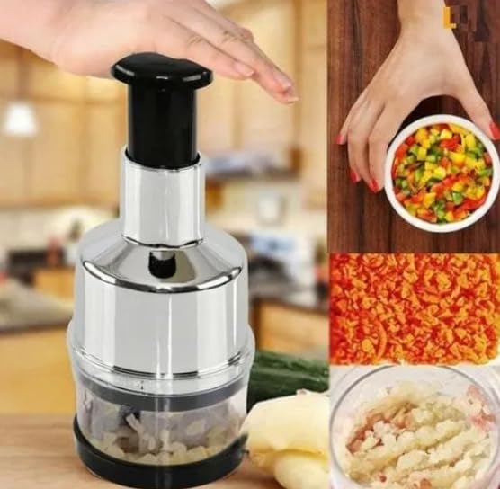 Silver Stainless Steel Onion & Garlic Hand Press Chopper