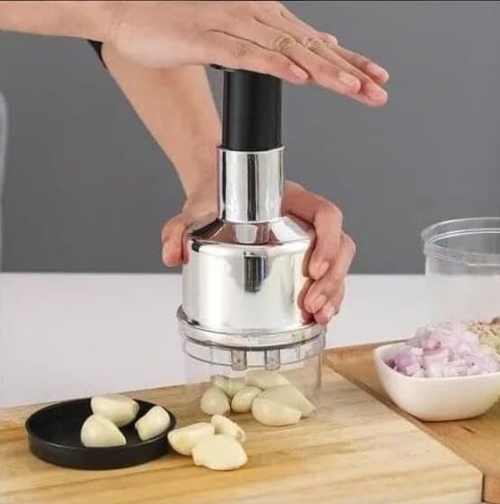 Silver Stainless Steel Onion & Garlic Hand Press Chopper